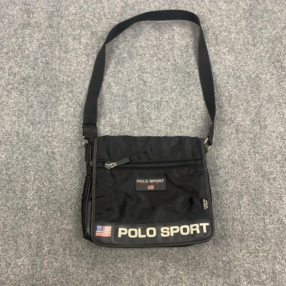 Vintage Polo Sport Ralph Lauren Messenger Bag Mens Black Nylon Crossbody